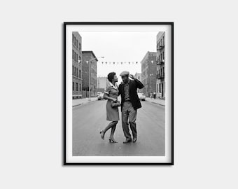Couple Dancing Print, 1970s New York Block Party Poster, Black and White Wall Art