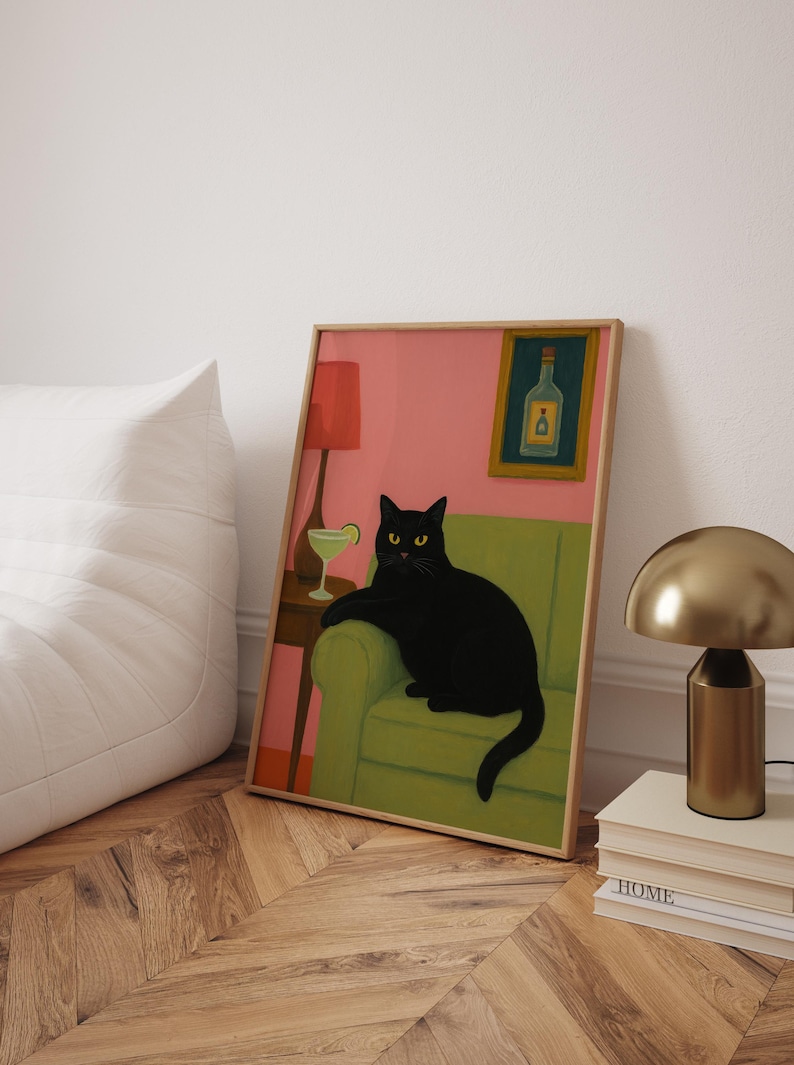 Black Cat Margarita Poster | Retro Cocktail Cat Wall Art | Funny Lounge ...