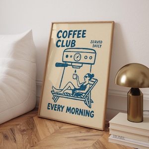 Coffee Club Espresso Poster - Retro Küchenposter für Kaffeeliebhaber, Servied Daily Vibe