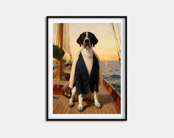 Custom Pet Portrait from Photo, Sailing Dog Oil Painting, Old Money Cat Art Gift