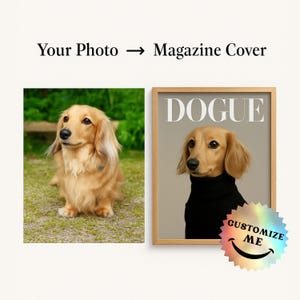 Portada de revista personalizada con retrato de mascota, arte mural divertido con perros, regalo personalizado para mascotas, póster para amantes de los perros, regalo para amantes de los perros