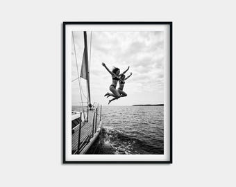 Besties Sailing Leap Print, Bachelorette Trip Gift, Nautical Adventure Wall Art