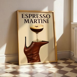 Espresso Martini Wandkunst, Modisches Cocktail Poster, High Heel Drink Print, Luxus Bar Dekor, Chic Espresso Drink Fotografie