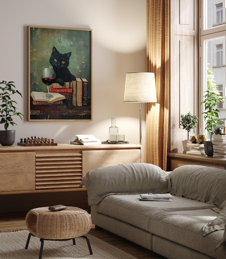 Black Cat Drinking Wine, Trendy Bar Poster, Wine Bar Cart Print ...