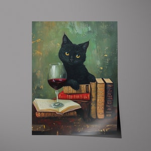 Black Cat Drinking Wine, Trendy Bar Poster, Wine Bar Cart Print ...