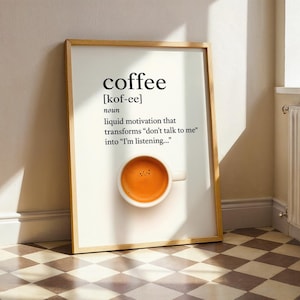 Coffee Definition Poster – Funny Coffee Quote Wall Art, Minimalist Espresso Print for Kitchen, Office, or Coffee Bar Decor