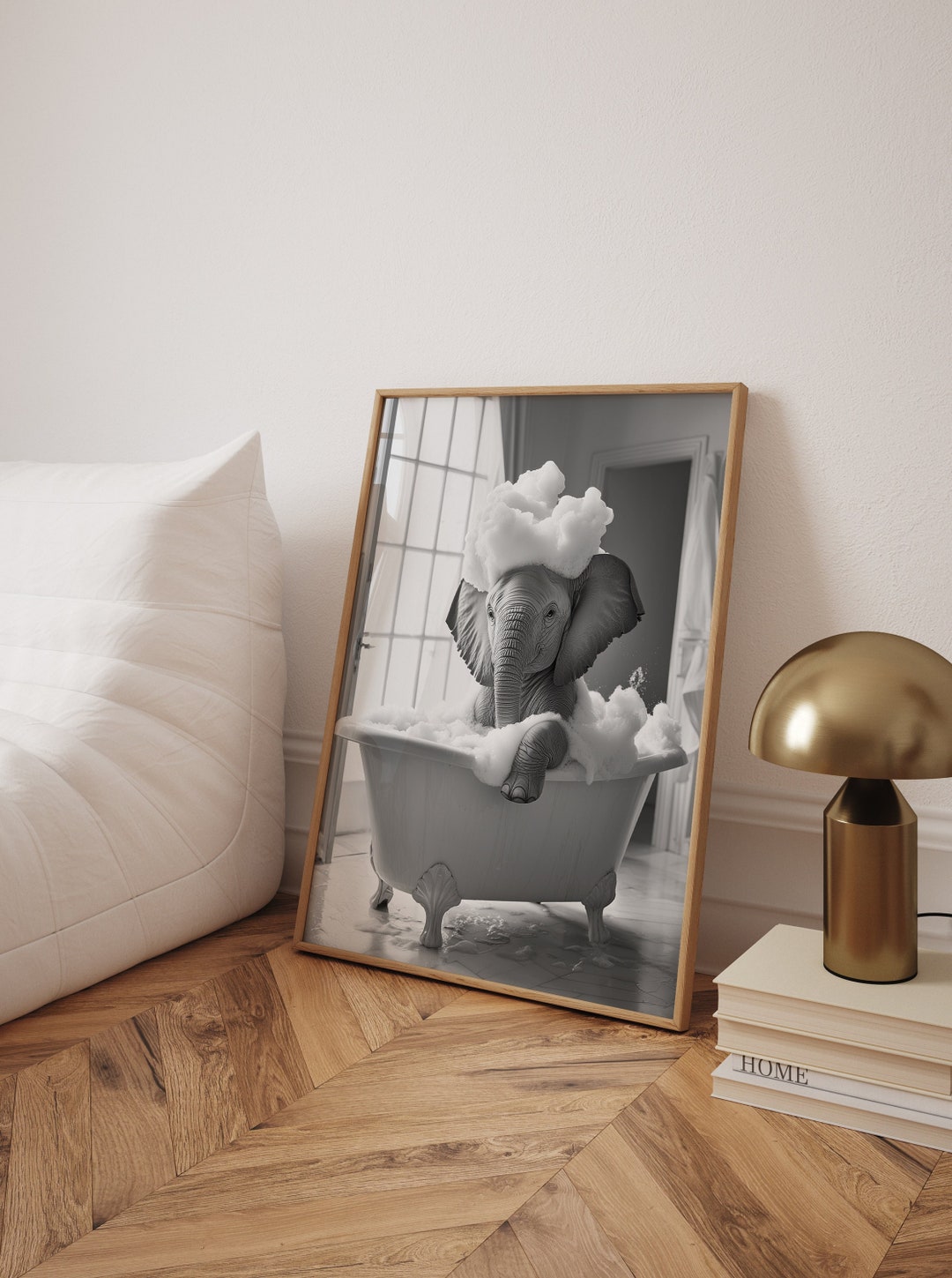 Funny Elephant in Tub Print: Bathroom Black and White Animal Poster - Etsy