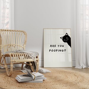 Are You Pooping Toilet Sign, Bathroom Black Cat Art Print, Funny Cat ...