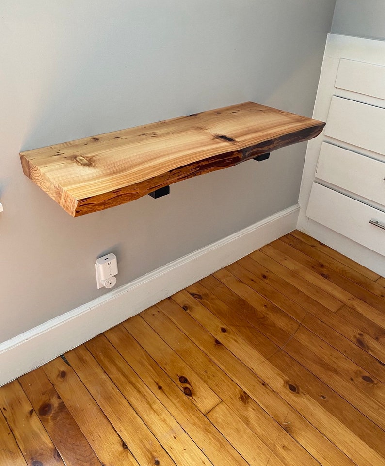 Live edge cedar shelf mantle floating top wall hanging desk Etsy