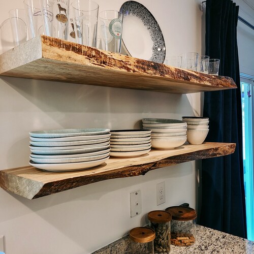 Floating Live Edge Shelf, Bracket Hardware Included, Reclaimed, shops Solid Wood, Heavy Duty Patented Bracket System, Rustic Shelves
