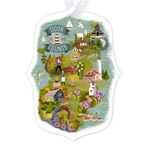 Door County Mirror Shaped Metal Christmas Ornament (One Sided) 3.5&quot; X 5&quot;