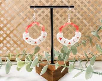 Macrame Colorful Hexagon Hoop Dangle Earrings, Ready to Ship, Handmade Jewelry, Gifts for Her, Mom, Best Friend, Colleague, Gift Guide 2023