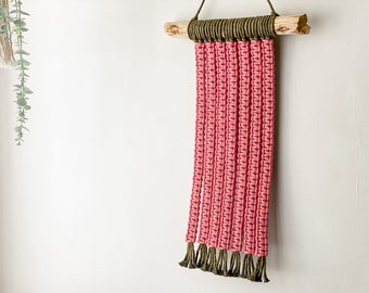 LISSE, Travel Inspired Macrame Wall Hanging, Pink & Green Tapestry, Boho Home Decor, Unique Wall Decor, Ready to Ship, Pink and Green