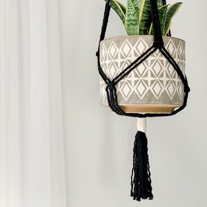 Black Minimalistic Macrame Plant Hanger, Boho Style, Simple & Modern Home Decor, Ready to Ship, Essential and Modern, Gift for Plant Lover