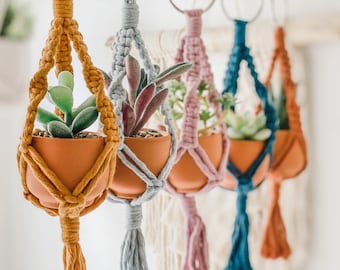 Mini Macrame Plant Hanger w/ Faux Potted Succulent, Car Charm, Rearview Mirror Accessory, Ready to Ship, Gifts for Her, Mom, Sister, Friend