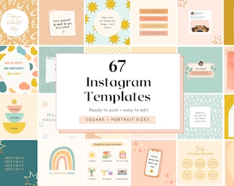 67 Instagram Post & Story Templates | Colorful Editable (Digital Download)