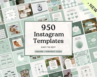 950 Green Instagram Templates: Post Story and Carousel templates | Green theme