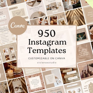 950 Instagram Templates | Neutral Brown Beige Templates | Boho Canva Templates| Instagram Engagement | Minimal aesthetic carousels canva