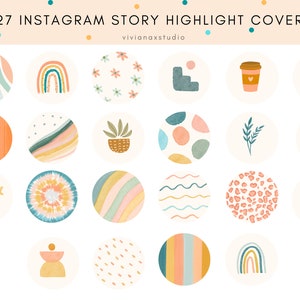 27 Instagram Highlight Covers | Summer Highlight Cover | Boho Instagram Highlights | Business Highlight Covers |Yellow,Pink  Blue highlights