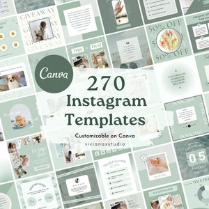 270 Green Instagram Templates | Blue & Green Social Media Templates | Minimal Clean Canva Templates | Summer Instagram Engagement Templates