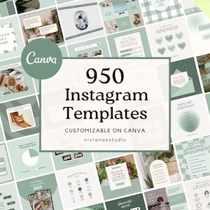 950 Instagram Templates | Green neutral Templates | Clean & minimal Canva Templates| Instagram Engagement| Minimal aesthetic carousels canva