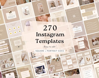 270 Neutral Boho Brown Beige Instagram Templates: Social Media Canva (Digital Download)