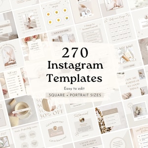 270 Instagram Templates | Neutral Social Media Templates | Minimal Templates | Beige Instagram Engagement Templates | white templates