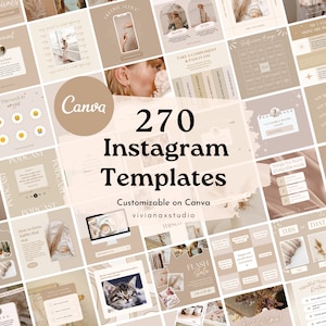 270 Instagram Templates | Neutral Social Media Templates| Boho Canva Templates | Instagram Engagement Templates | Brown beige templates
