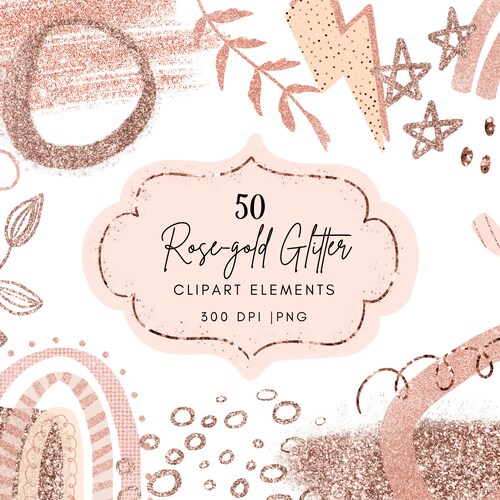 Rose Gold Foil and Glitter Brush Strokes Clip Art 40 Hand - Etsy