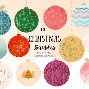 Watercolor Glitter Christmas Baubles Ornaments Clipart Set-Instant Download-Png-Sticker Printable clip art