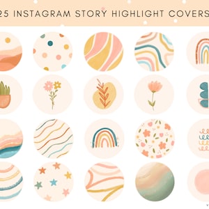 25 Instagram Highlight Covers | Summer Highlight Cover | Boho Instagram Highlights | Business Highlight Covers |Yellow,Pink  Blue highlights