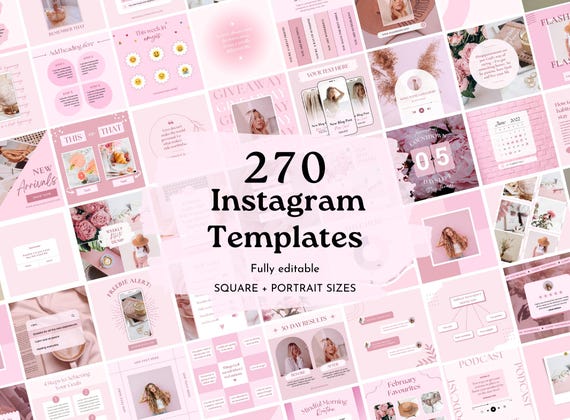 270 Pink Instagram Templates | IG Post Templates| Canva Templates | Instagram Post and story Templates | Pink theme