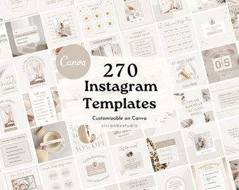 270 Instagram-Vorlagen | Neutrale Social Media Vorlagen | Minimale Canva Vorlagen | Beige Instagram Engagement-Vorlagen | weißen Vorlagen