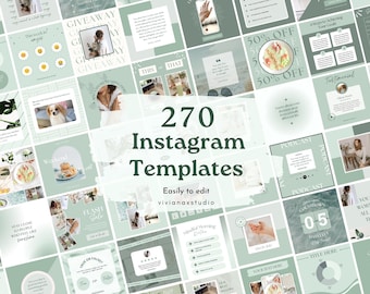 270 Green Instagram Templates | Blue & Green Social Media Templates | Minimal Clean Canva Templates | Summer Instagram Engagement Templates