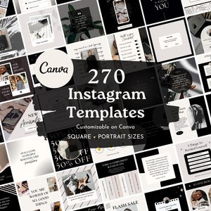 270 Instagram Templates | Black and White Social Media Templates | Minimal Canva Templates | Beige Instagram Engagement Templates