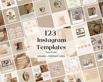 123 Neutral Brown Instagram Templates | Social Media (Digital Download)