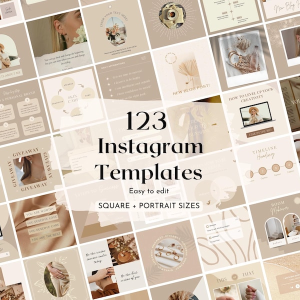 123 Neutral Brown Instagram Templates | Social Media (Digital Download)