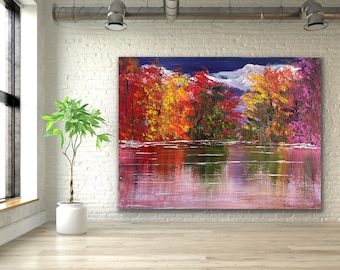FALL LANDSCAPE PAINTING, Tree, Autumn, Modern,Abstract, Original, Painting On Canvas, Large, Wall Contemporary Art - Fall