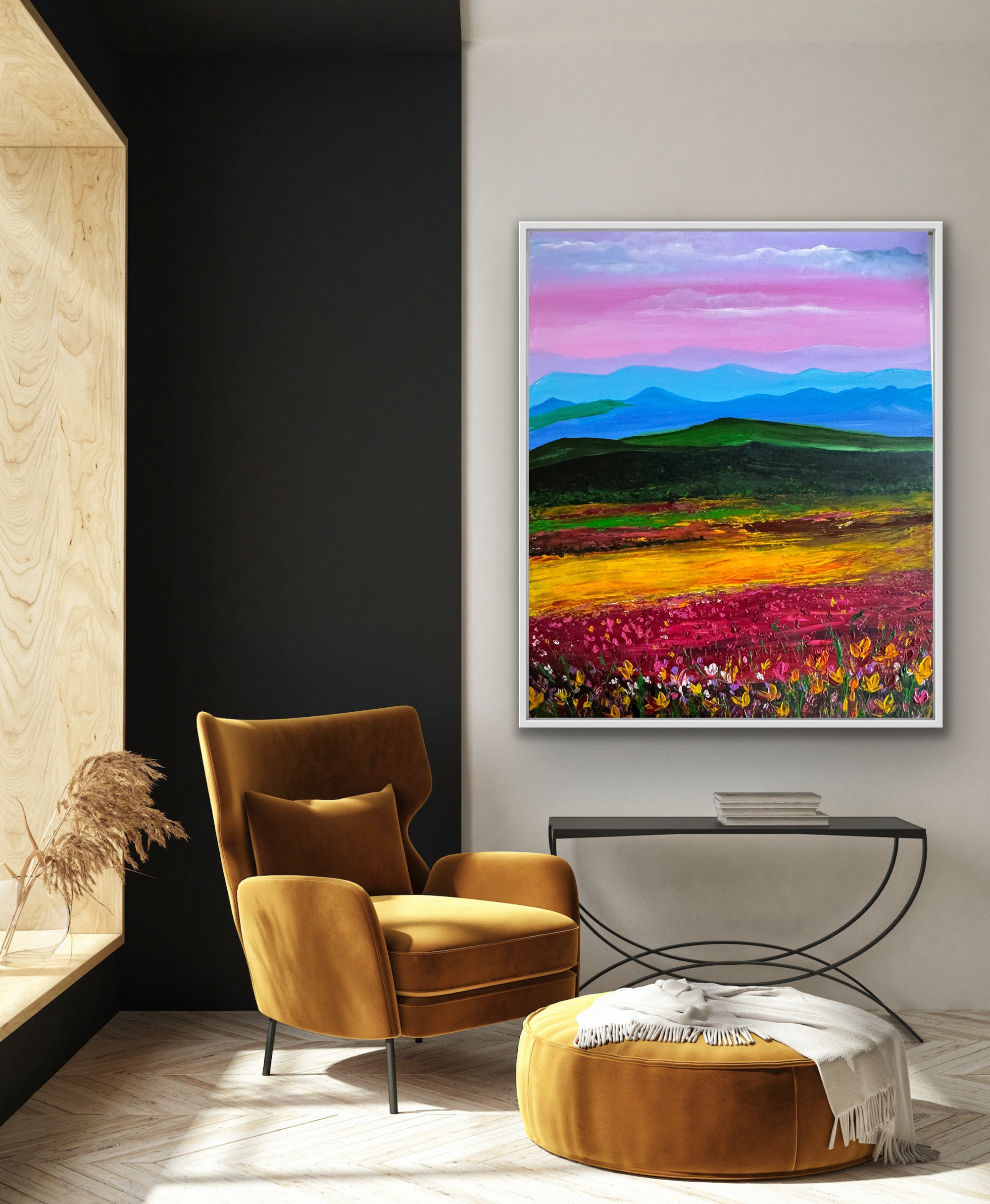 LANDSCAPE Flower Field Modern Abstract Original Painting on Canvas ...