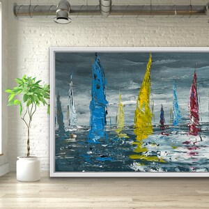 SAILBOATES Abstract Modern Colorful Original Sailboats Painting On Canvas Large Wall Contemporary Art