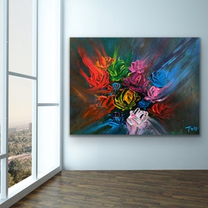 Original Abstract Modern Colorful Painting On Canvas Large Wall Contemporary Art-Abstract Flowers