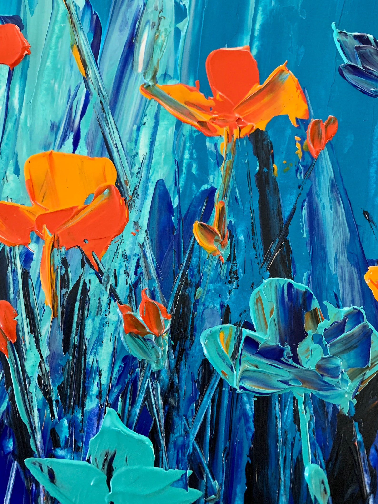 Colorful Original Abstract Modern Flowers Painting on Canvas Large Wall