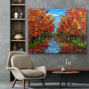 FALL LANDSCAPE PAINTING, Tree, Original, Modern,Abstract, Painting On Canvas, Large, Autumn,  Wall Contemporary Art - Fall