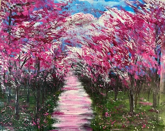 LANDSCAPE PAINTING, Cherry BlossomTree, Modern,Abstract, Original, Painting On Canvas, Large, Cherry Blossom,  Wall Contemporary Art