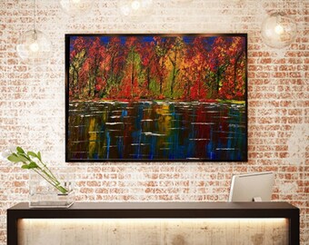 FALL LANDSCAPE PAINTING, Tree, Modern,Abstract, Original, Painting On Canvas, Large, Autumn,  Wall Contemporary Art - Fall