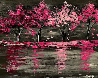 LANDSCAPE PAINTING, Cherry Blossom Tree, Modern,Abstract, Original, Painting On Canvas, Large, Wall Contemporary Art - Cherry Blossom Tree