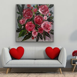 Colorful Original Abstract Floral Modern Painting On Canvas Large Wall Contemporary Art - Roses