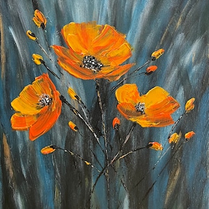 Original Abstract Modern Colorful Poppies Painting On Canvas Large Wall Contemporary Art - California Poppies