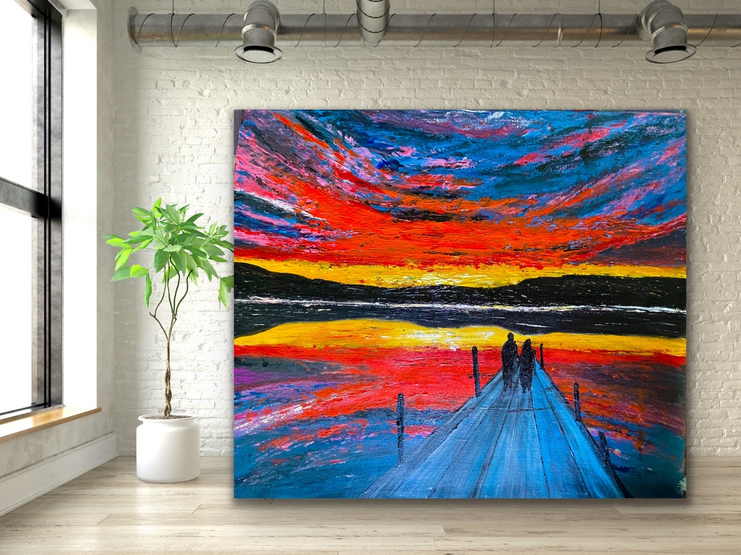 Abstract Original Landscape Modern Colorful Textured Sunset Painting on ...