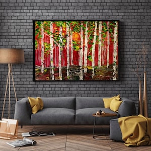 BIRCH TREES, Modern, Landscape, Original, Painting On Canvas, Large, Wall Contemporary Art - Birch Trees
